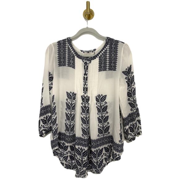 Pale Sky Women Pleated Tunic Top Boho Peasant Western Cowgirl, split neck top - Picture 1 of 8